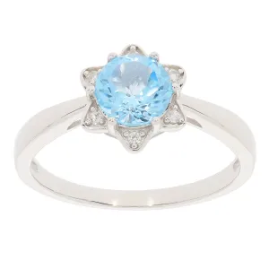 Round Blue Topaz Sterling Silver Ring with Accent