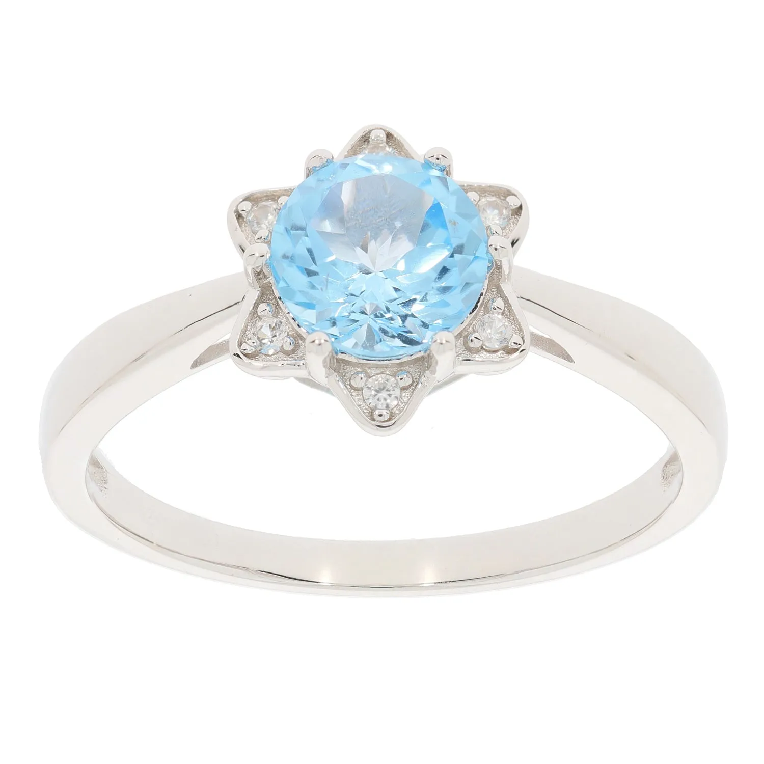 Round Blue Topaz Sterling Silver Ring with Accent