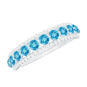 Round Shape Swiss Blue Topaz and Diamond Classic Band