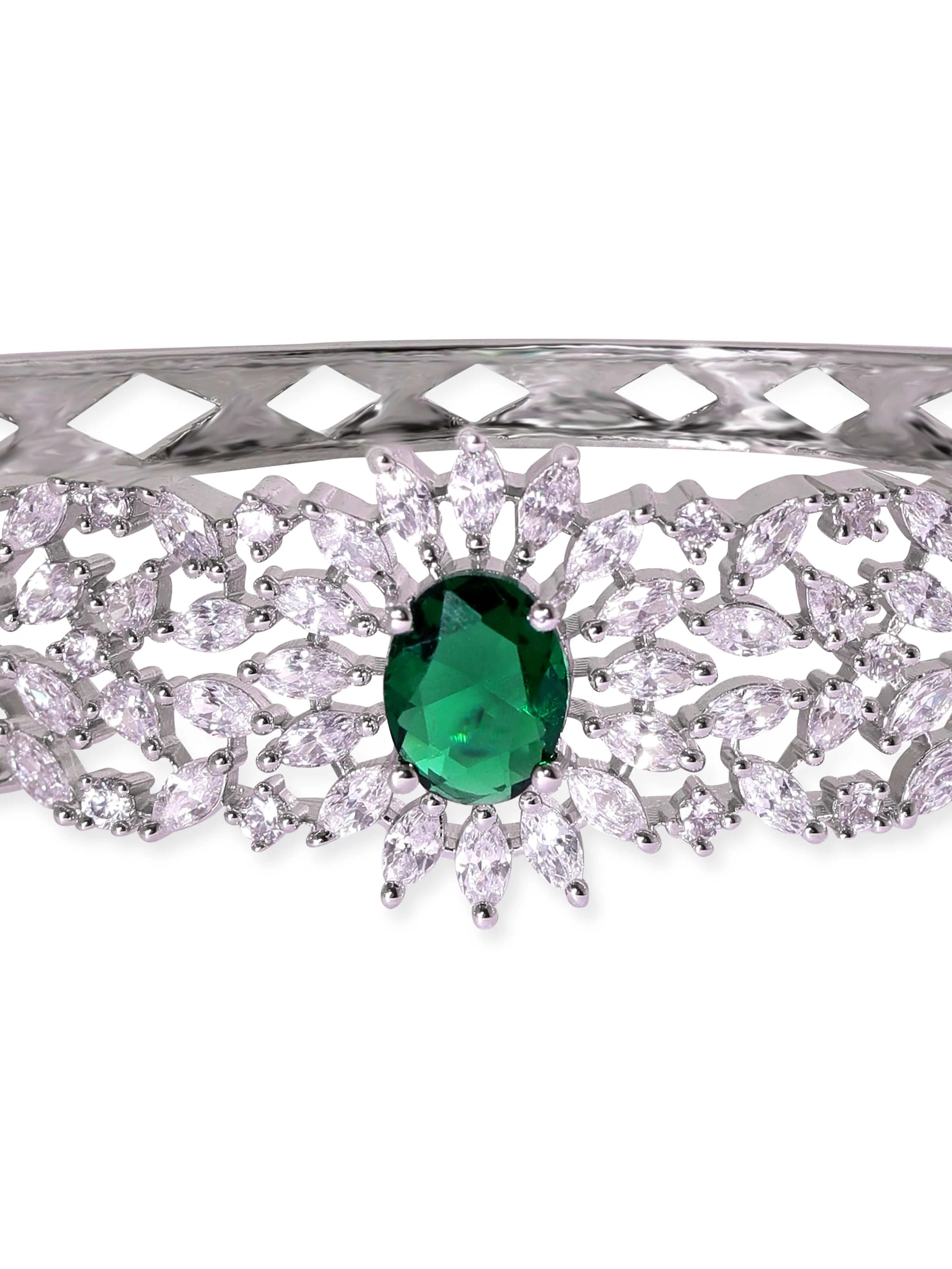 Rubans Rhodium Plated Zirconia and Emerald Studded Bracelet