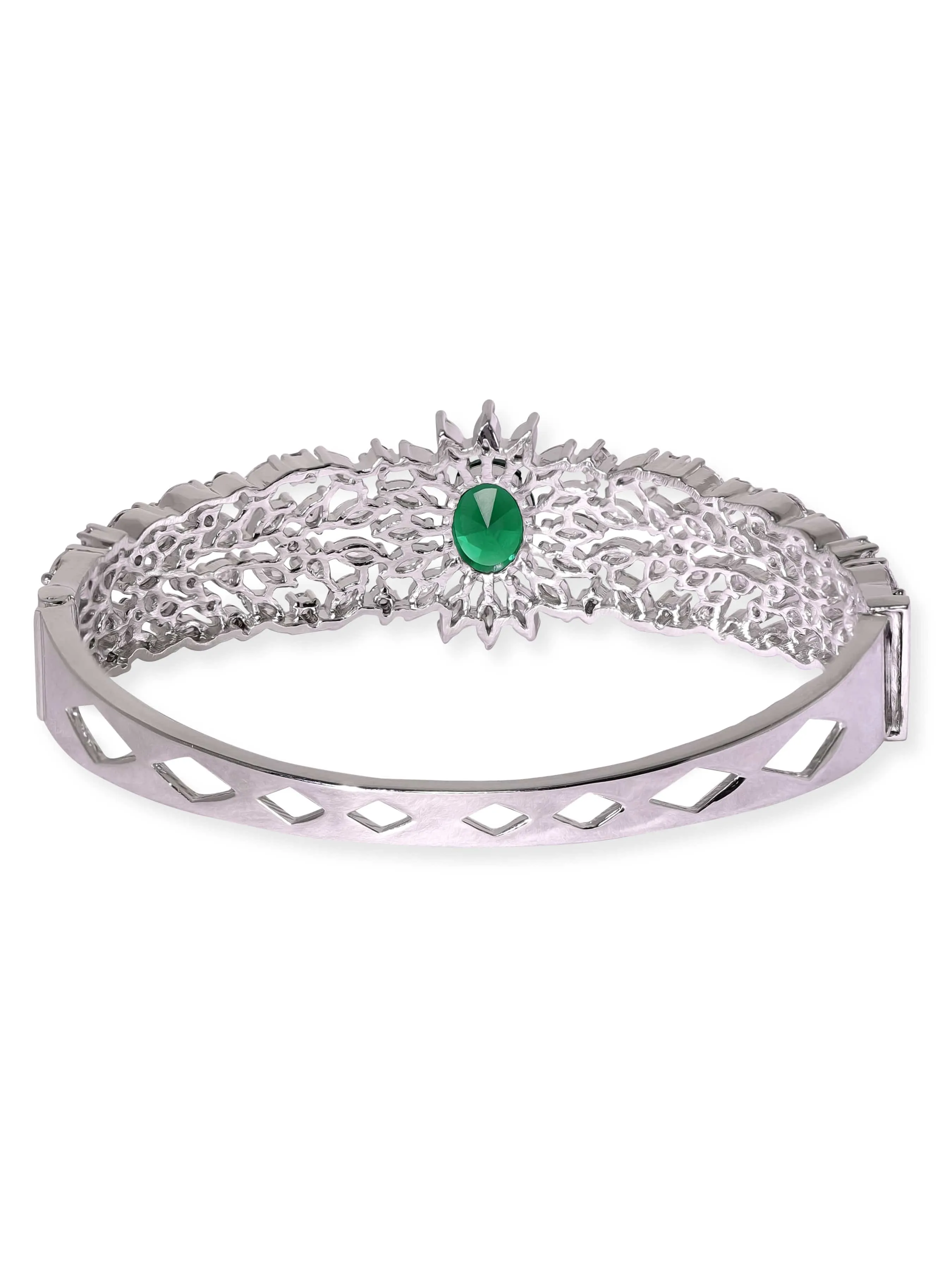 Rubans Rhodium Plated Zirconia and Emerald Studded Bracelet