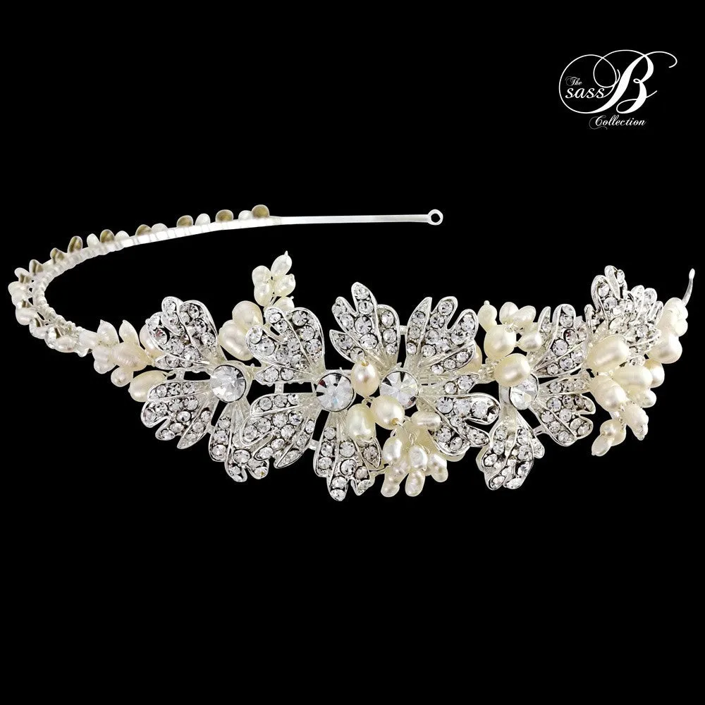 SassB Evelyn Crystal and Pearl Side Tiara