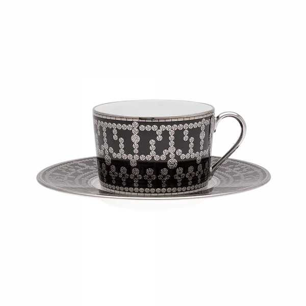 Set of 2 Teacups and Saucers Tiara black platinum