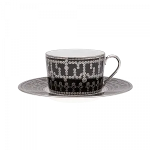 Set of 2 Teacups and Saucers Tiara black platinum