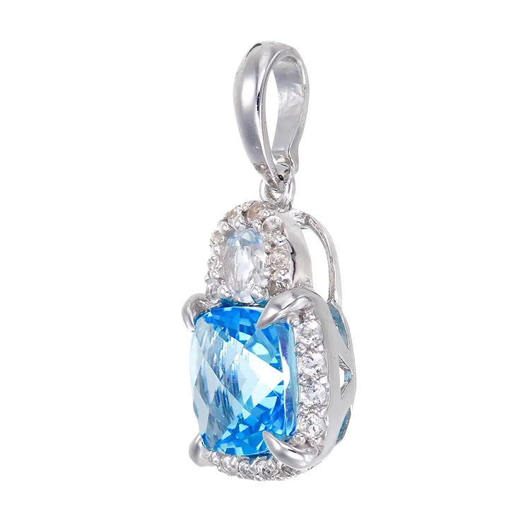 Shimmering Cushion Cut Pendant with Natural White Topaz