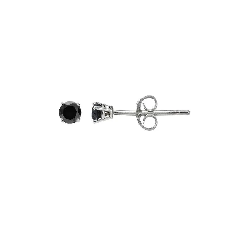 Silver 925 Rhodium Plated Round Basket Black CZ Stud Earrings