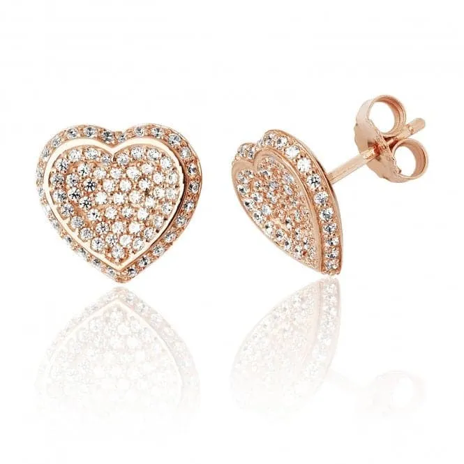 Silver & Co Rose Gold Plated Heart Pave Set Cubic Zirconia Stud Earrings SEG0062R