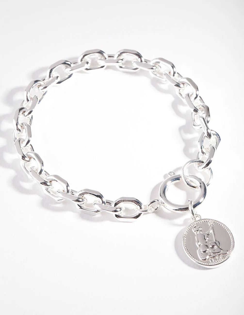 Silver Coin Chunky Chain Bracelet