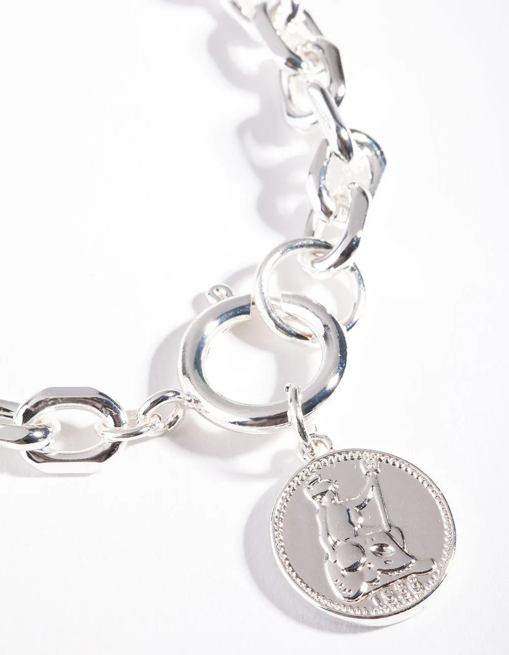 Silver Coin Chunky Chain Bracelet