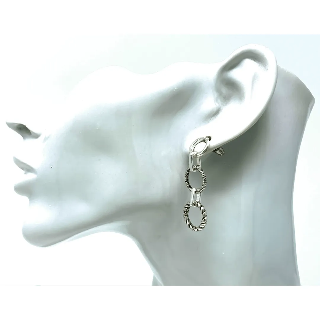 Silver Open Circle Chain Link Stud Earrings