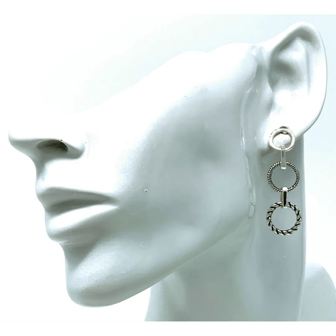 Silver Open Circle Chain Link Stud Earrings