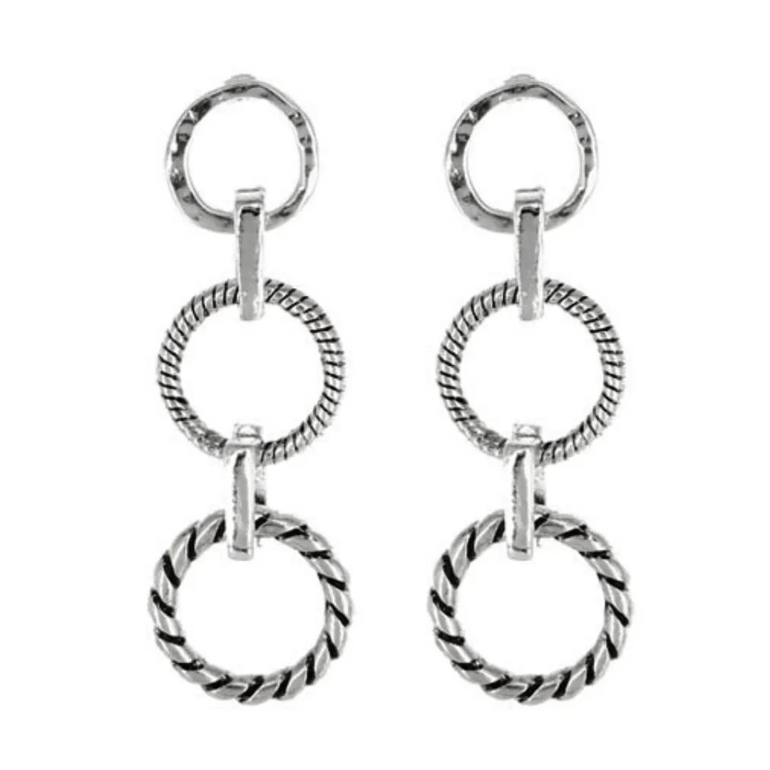 Silver Open Circle Chain Link Stud Earrings