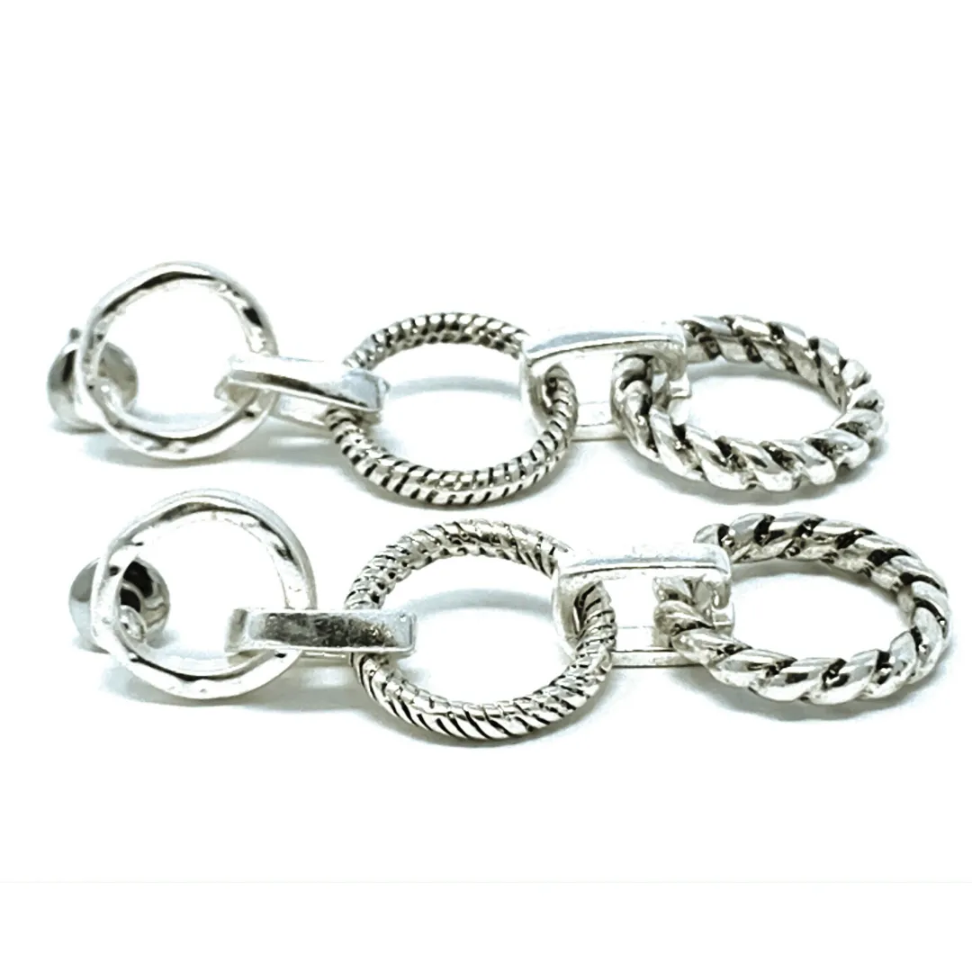 Silver Open Circle Chain Link Stud Earrings