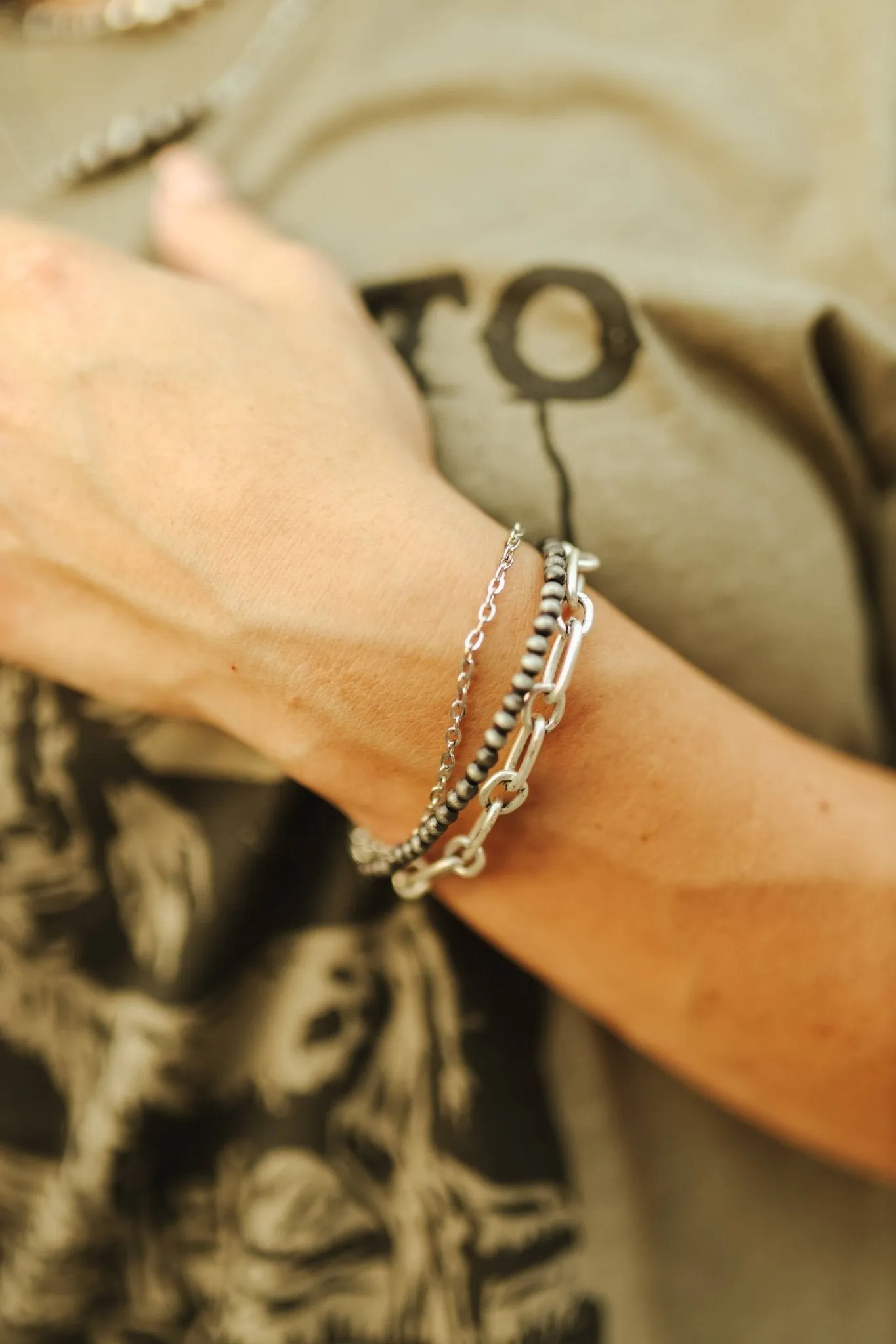 Silver Pearl Chain Layer Bracelet