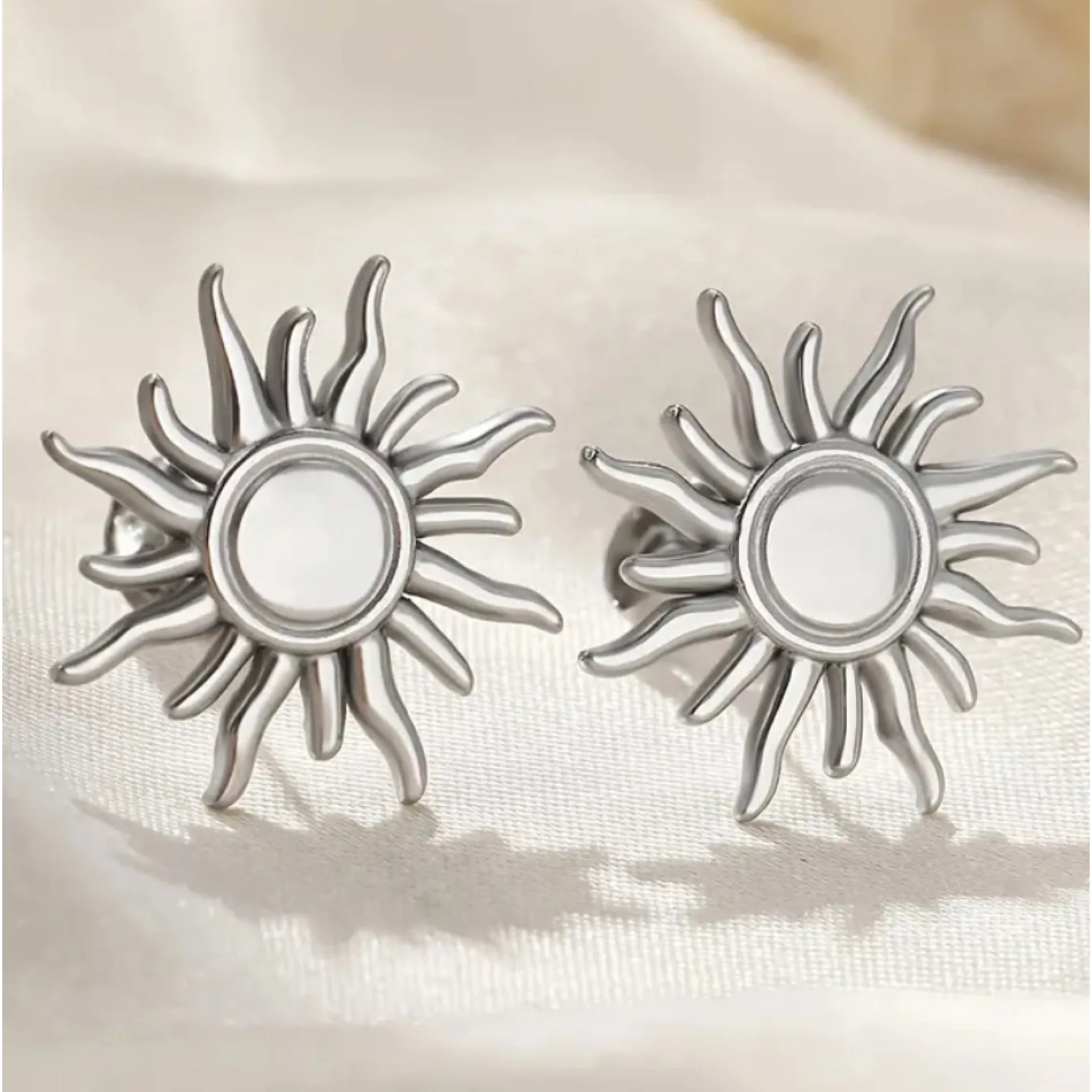 Silver Sun Stud Earrings