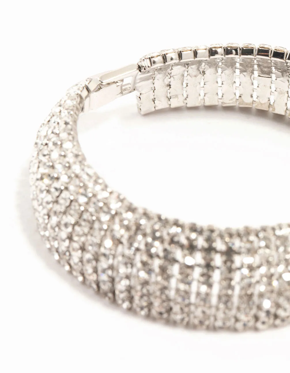 Silver Thick Cup Chain Diamante Bracelet