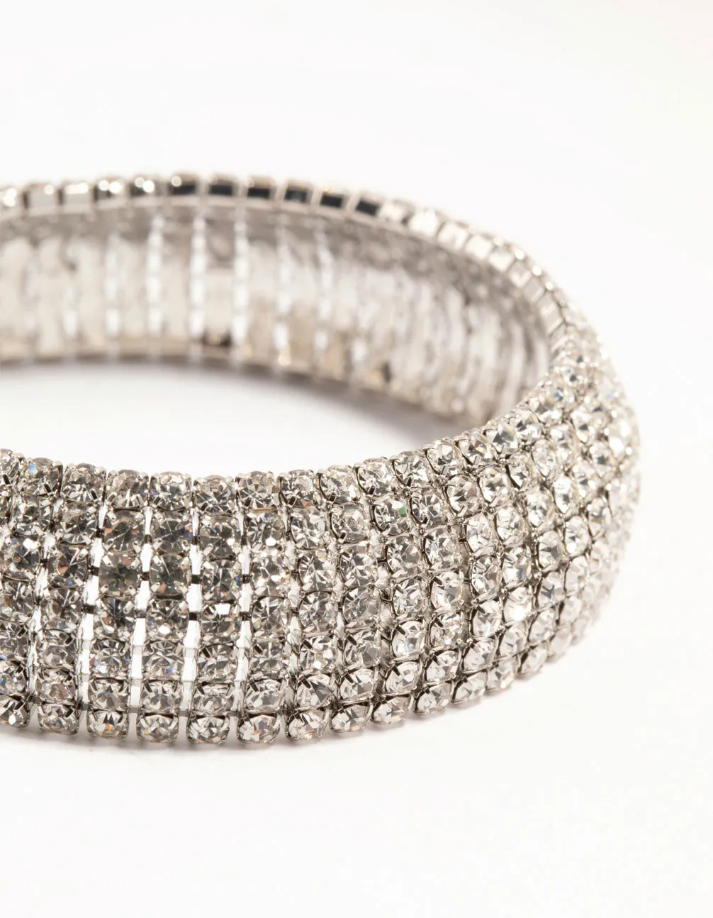 Silver Thick Cup Chain Diamante Bracelet