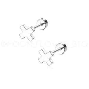 Silver X Flat Back Stud Earrings