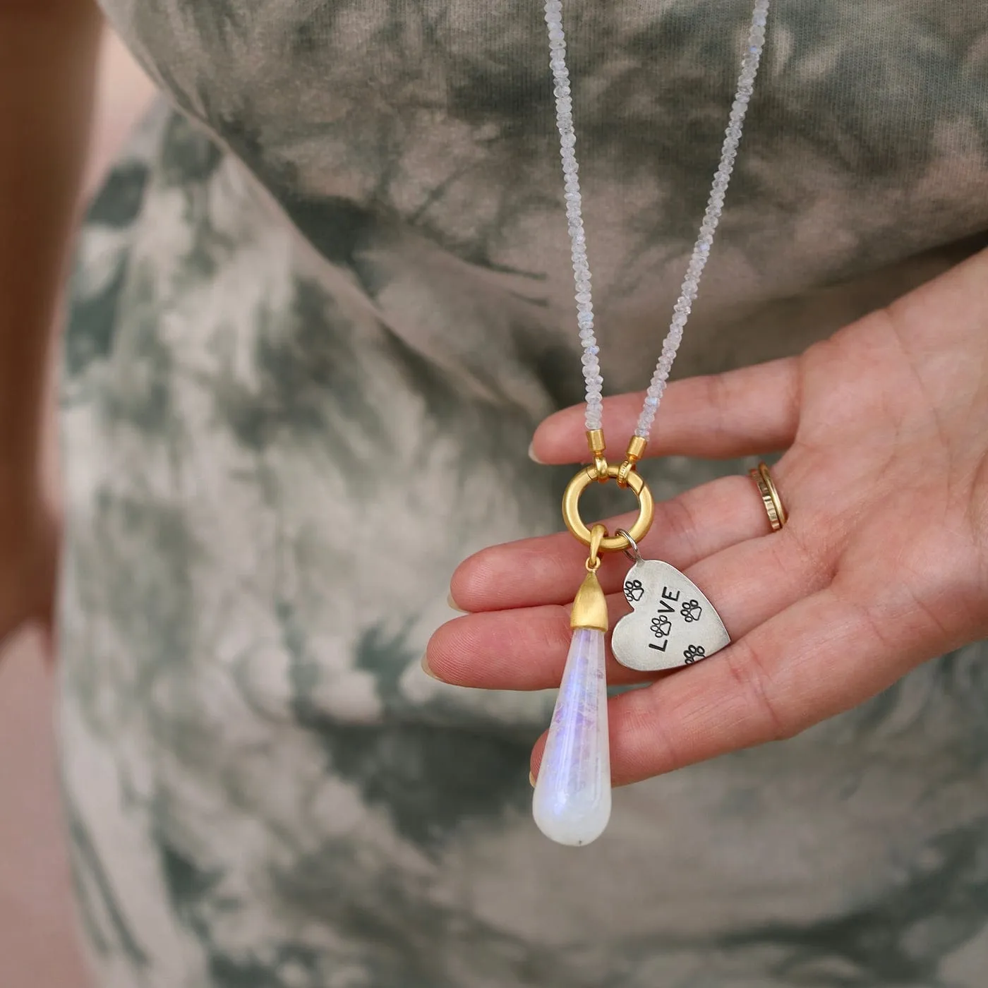 Smooth Drop Rainbow Moonstone Pendant