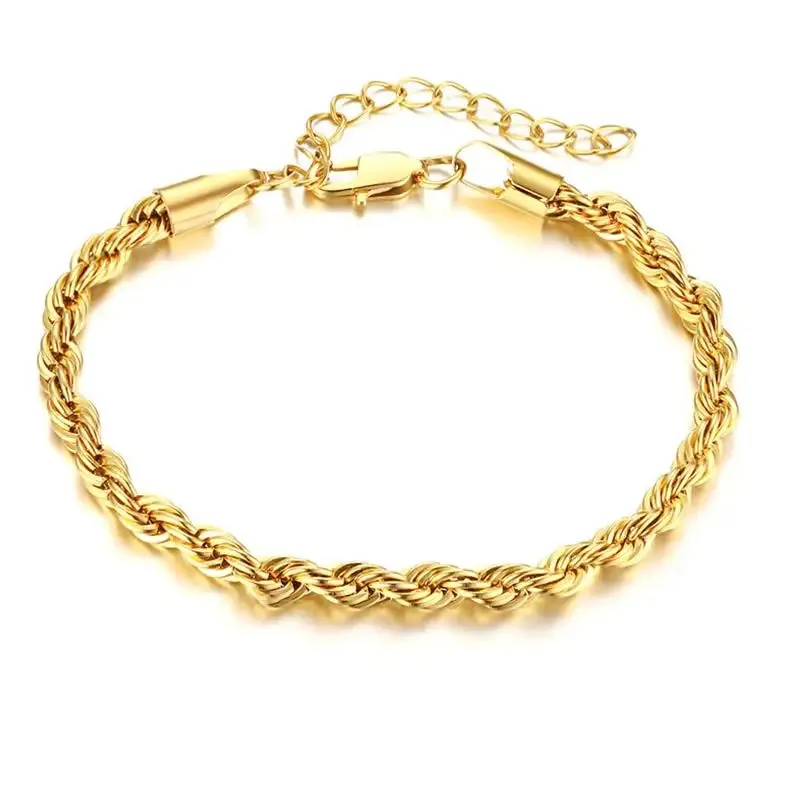 Stainless Steel Bracelet For Men Women Braided 16cm Rope Chain with 5cm Extender Adjustable Jewelry Gold Color Silver Color