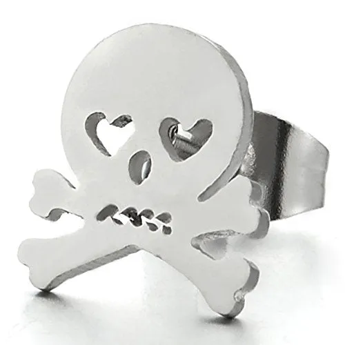 Stainless Steel Pirate Skull Stud Earrings for Men, Gothic Punk Rock, 2 pcs