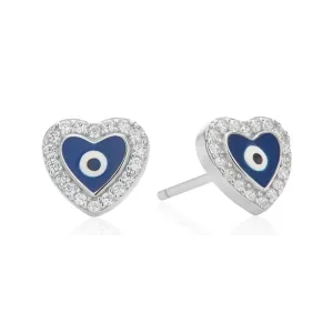 Sterling Silver Evil Eye Cubic Zirconia Enamel Stud Earrings