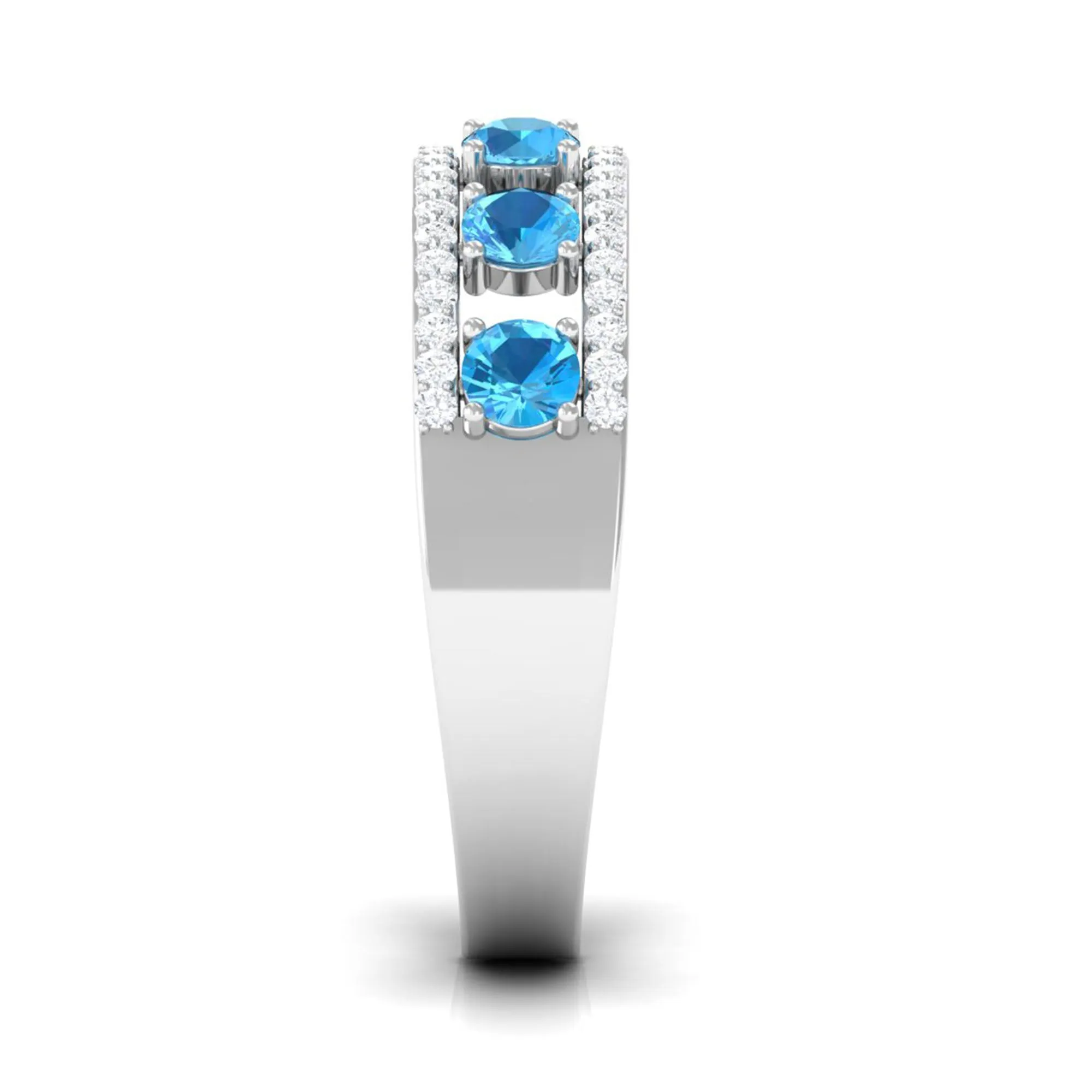 Swiss Blue Topaz Anniversary Ring with Diamond Stones