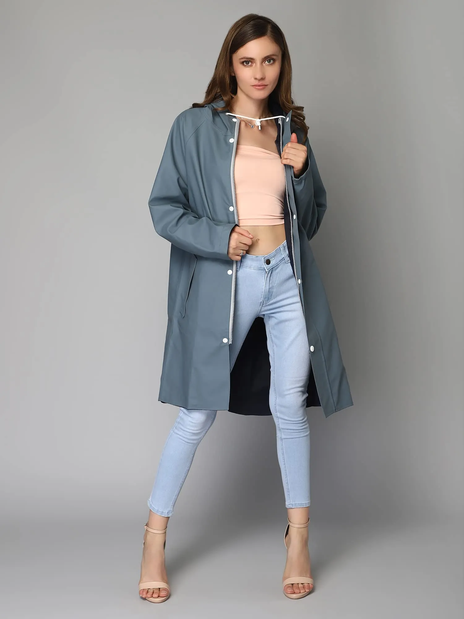 THE CLOWNFISH Raincoats/Longcoat for Women Rain Coat for Women Raincoat for Ladies Waterproof Reversible PVC Double Layer. Tiara Series (Grey, Large)