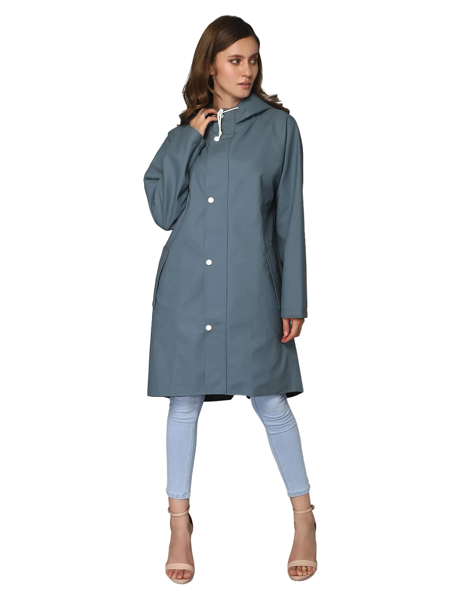 THE CLOWNFISH Raincoats/Longcoat for Women Rain Coat for Women Raincoat for Ladies Waterproof Reversible PVC Double Layer. Tiara Series (Grey, Large)