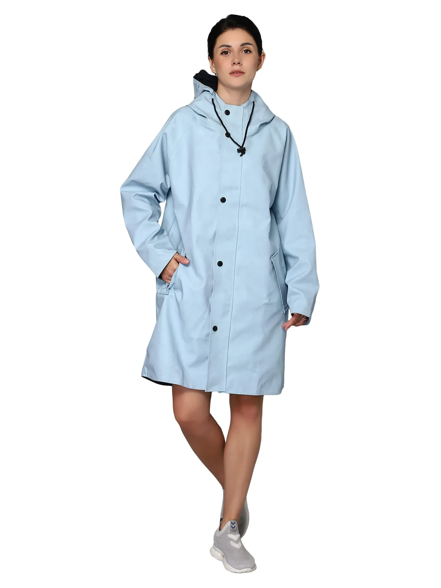 THE CLOWNFISH Raincoats/Longcoat for Women Rain Coat for Women Raincoat for Ladies Waterproof Reversible PVC Double Layer. Tiara Series (Sky Blue, Large)