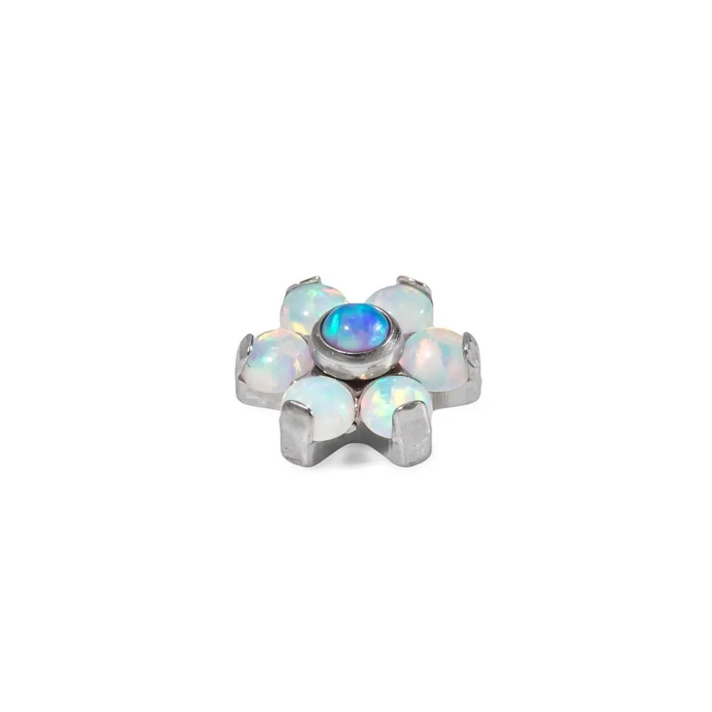 Tilum 14g-12g Internally Threaded Titanium Opal Flower Top with White Opal Petals - Choose Center Opal Color - Price Per 1