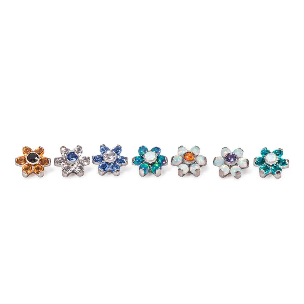 Tilum 14g-12g Internally Threaded Titanium Opal Flower Top with White Opal Petals - Choose Center Opal Color - Price Per 1