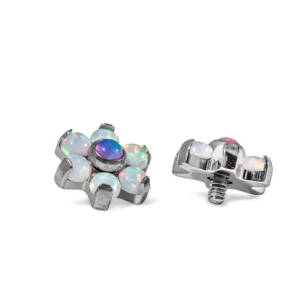 Tilum 14g-12g Internally Threaded Titanium Opal Flower Top with White Opal Petals - Choose Center Opal Color - Price Per 1