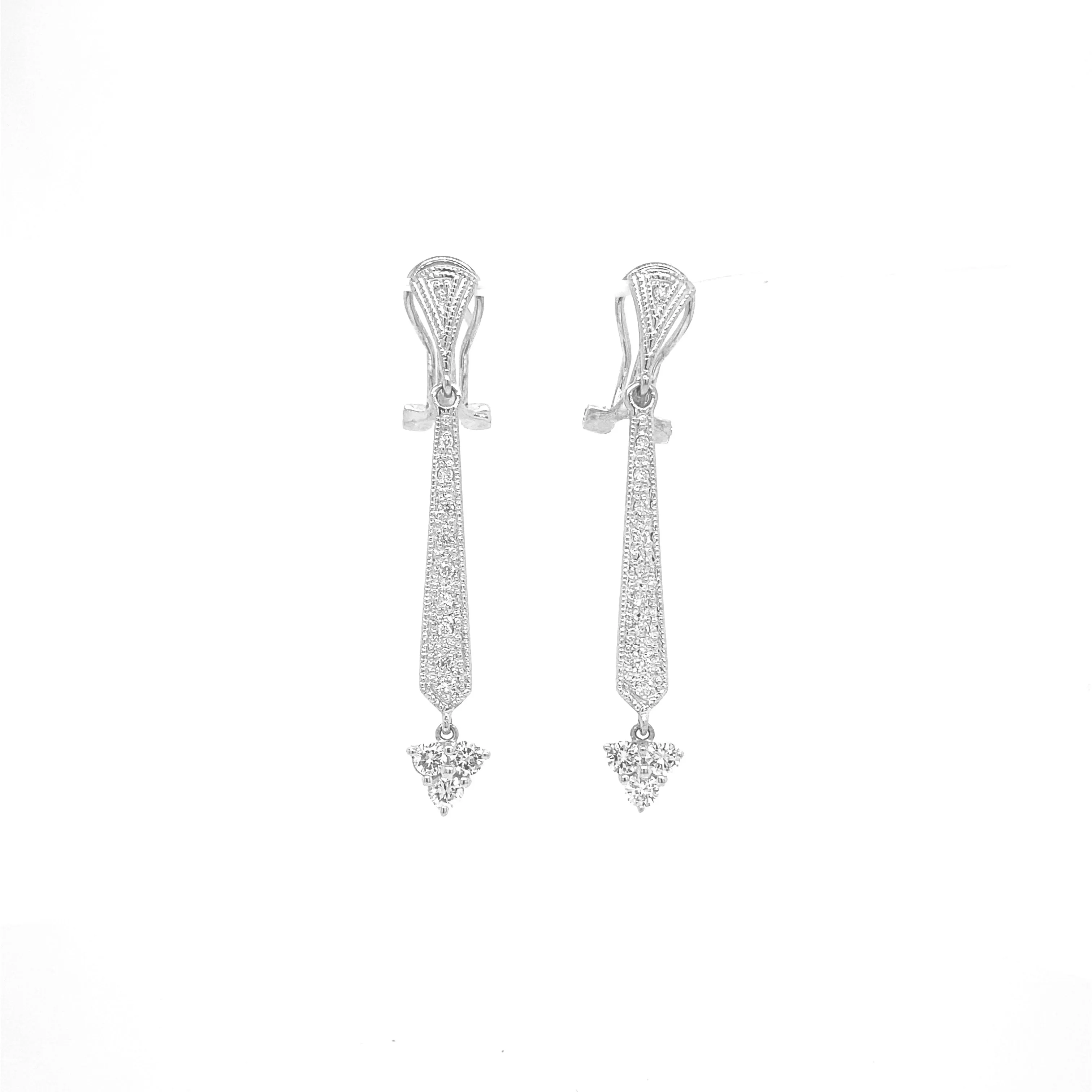 Triangle Diamond Drop Earrings White Gold E010 DROP