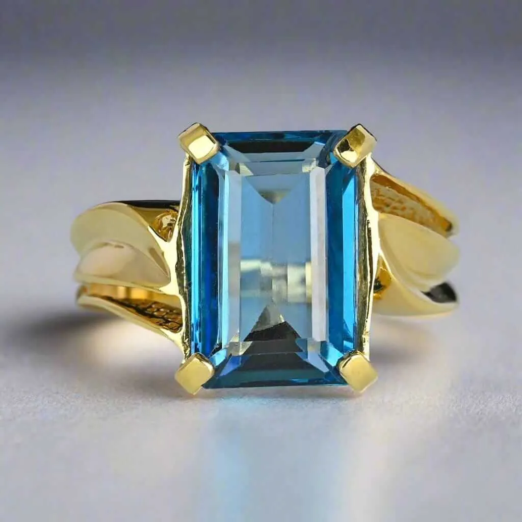 Vintage Wide Gold Bypass London Blue Topaz Ring