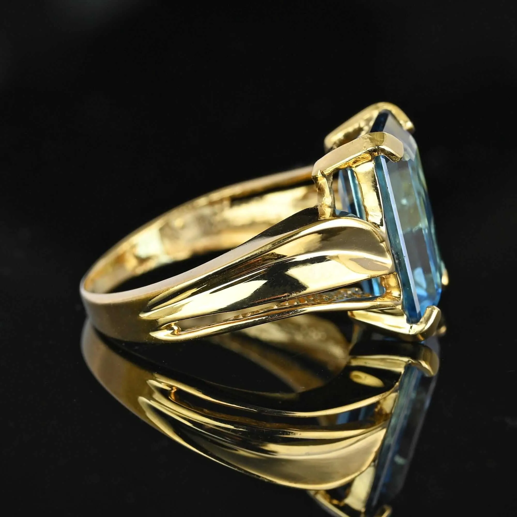 Vintage Wide Gold Bypass London Blue Topaz Ring