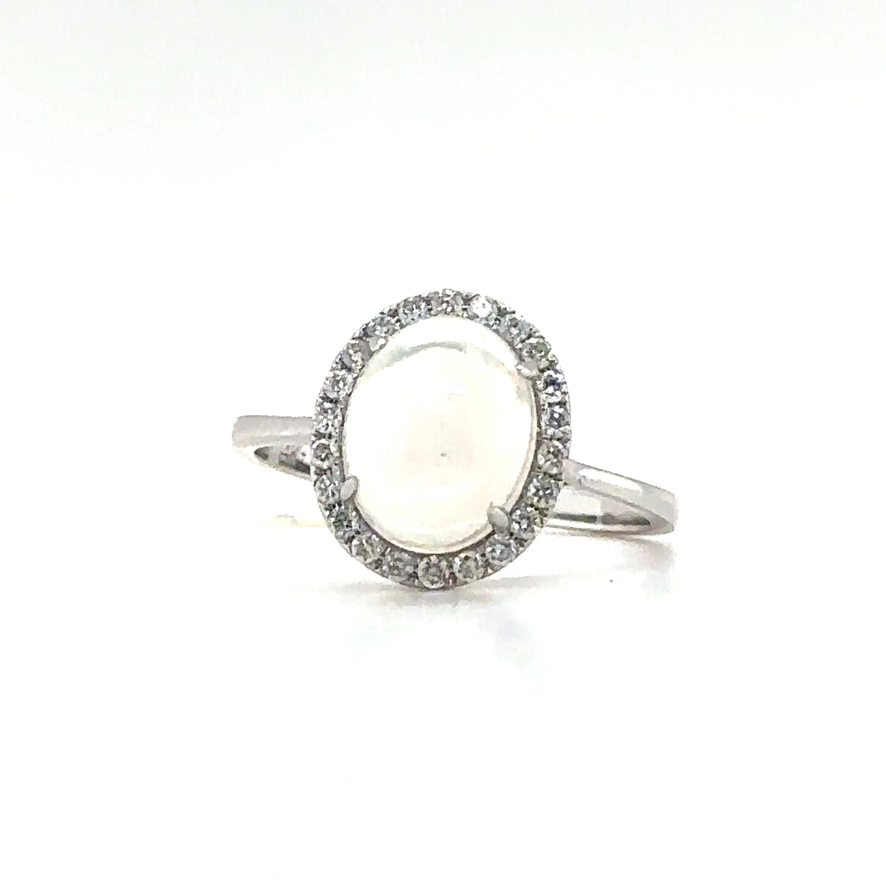 White Gold Opal with Diamond Halo Ring