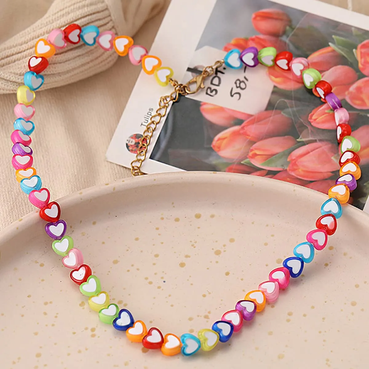 Yellow Chimes Necklace for Girls Multicolour Heart Shaped Necklace chain for Girls and Kids