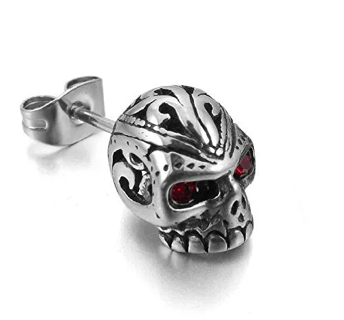 Yellow Chimes Stud Earrings for Men Single Silver Skull Stud Earrings for Boys and Men