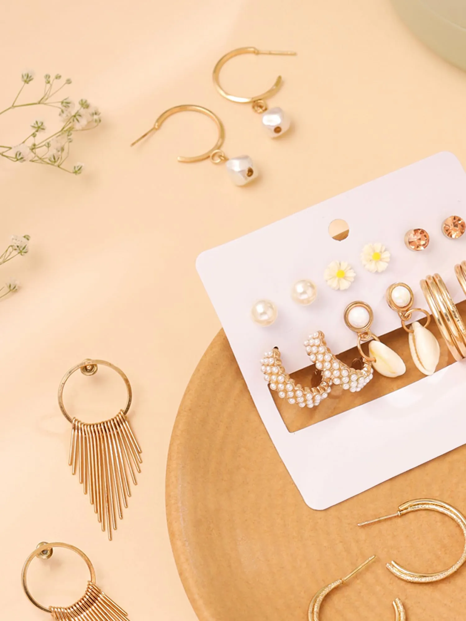 Yellow Chimes Stud Earrings for Women | Fashion Gold Earrings for Girls Combo of 9 Pairs Stud Hoop Earrings Set | Big Hoops Set Women Earrings | Birthday Gift For Girls Anniversary Gift for Wife