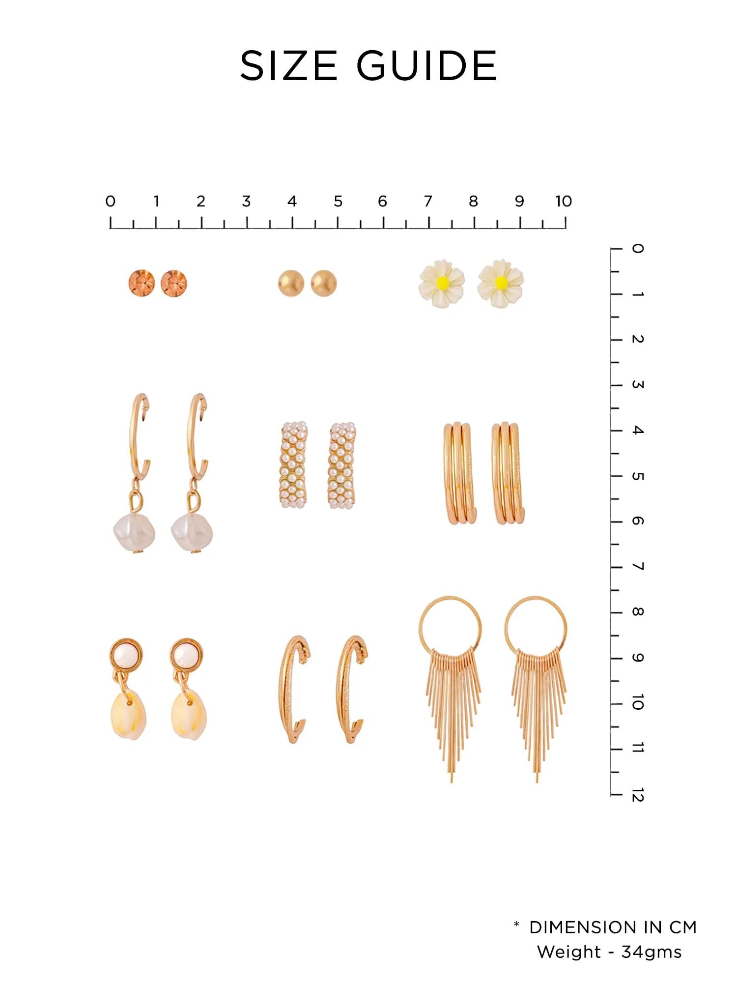 Yellow Chimes Stud Earrings for Women | Fashion Gold Earrings for Girls Combo of 9 Pairs Stud Hoop Earrings Set | Big Hoops Set Women Earrings | Birthday Gift For Girls Anniversary Gift for Wife